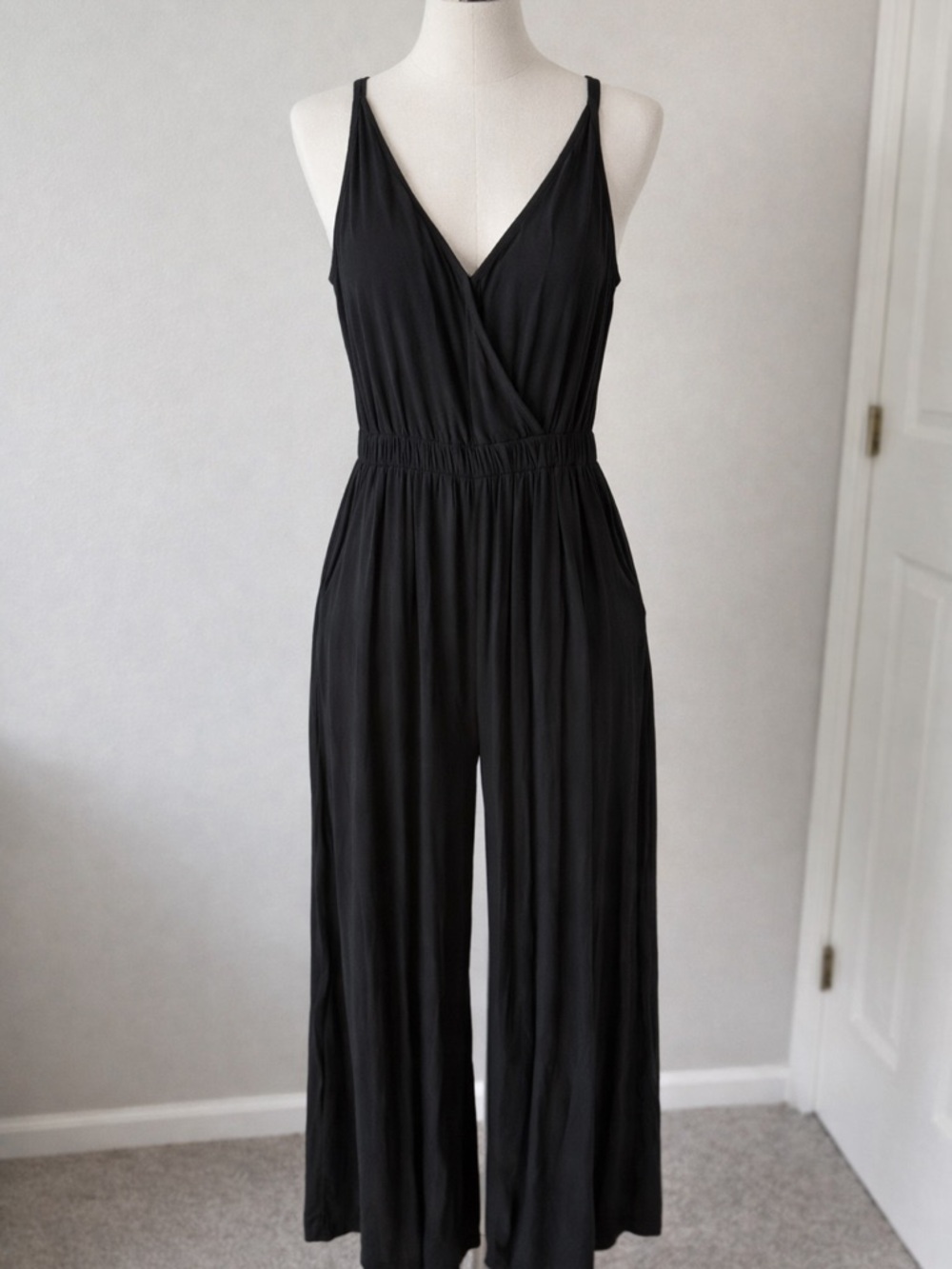 Black Wide-Leg Jumpsuit with V-Neck